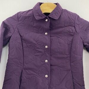 Lemon Grass Studio L Quilted Jacket Floral Print Snap‎ Button Up Coat Purple